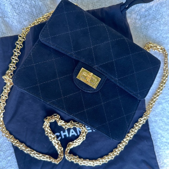 Chanel square flap black suede 24kt gold hardware - Picture 3 of 8